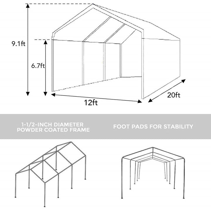 Outdoor Carport with Removable Side Wall, 10' X 20' Garages Canopies Carports