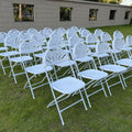 Wholesale Modern Comfortable Portable Colorful Garden Outdoor Warehouse Events Wedding Foldable Metal Plastic Fan Back Chairs