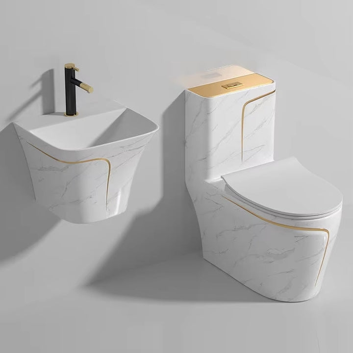Ceramic Siphonic Elongated Toilet Set Floor Mounted Bathroom WC With Round Bowl for Home Hotel Colorful Modern Black One-Piece