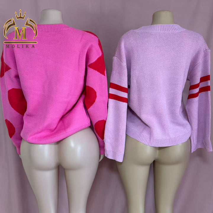 Trendy Women's Fashion Sweaters Winter Knitting Letter Crop Top Casual Street Wear Women Warm Red Sweater Top Fashionable