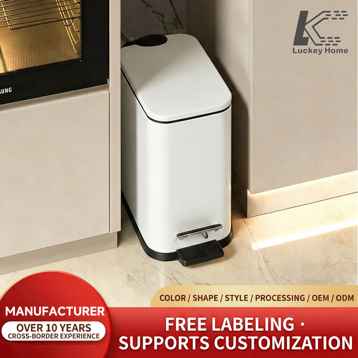 5L 10L Rectangular Trash Can for Bathroom Toilet Narrow Slim Bin with Plastic Inner Bucket