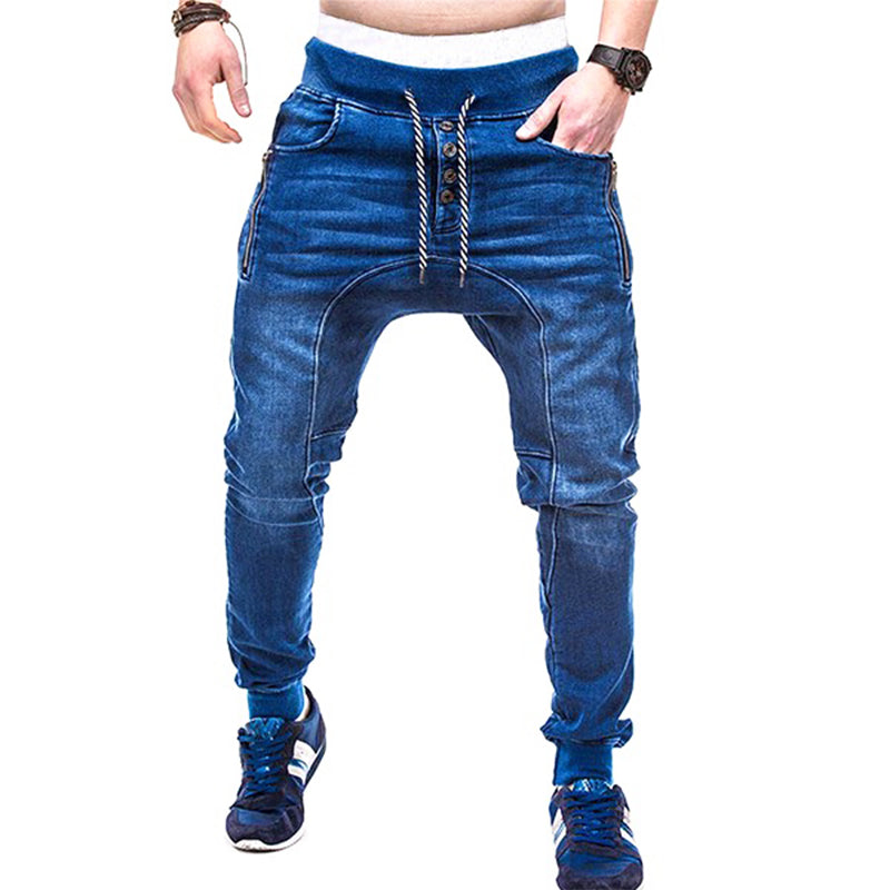 Elastic waistband slim jogger denim jeans style for mens