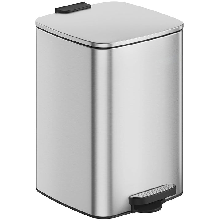 Square Design 6L - 30L Capacity Soft Drop Lid Trash Can Foot Pedal Operated Stainless Steel Bin Sliver Black White Bin