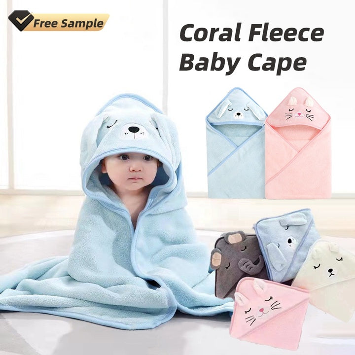 Newborn Cartoon Animal Baby Hooded Super Soft Cloak Bath Towel Kids Bathrobe Absorbent No Shedding Coral Fleece Baby Cape