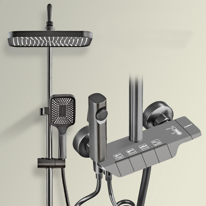 Hot Cold Wall Mounted Bathroom Shower Faucet Rain Rainfall Bathtub Mixer Piano Square Shower System Set