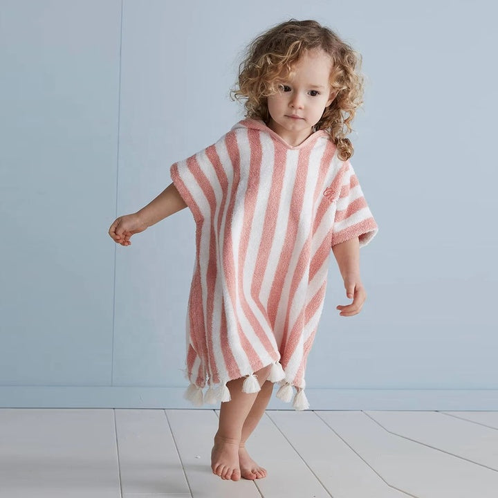 Custom Striped Kids Children Hooded Bath Beach Swimming Changing Towel Baby Girls Surf Poncho