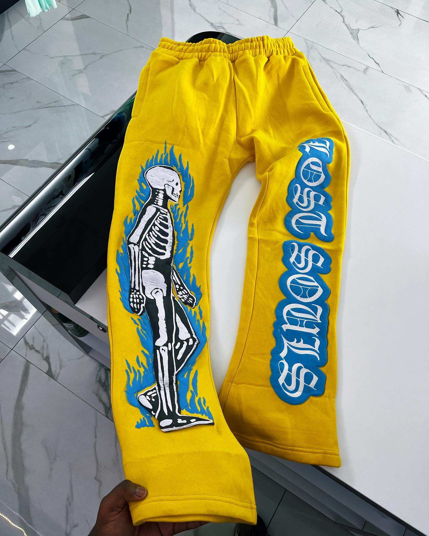 Streetwear Mens Trousers Jogger Sweatpants Custom Skeleton 3D Puff Print Stacked Flared Sweatpants Men