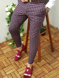 Custom Fashion Slim Fit Men Plaid Dress Pants  Casual Office Skinny Khaki Men Trousers