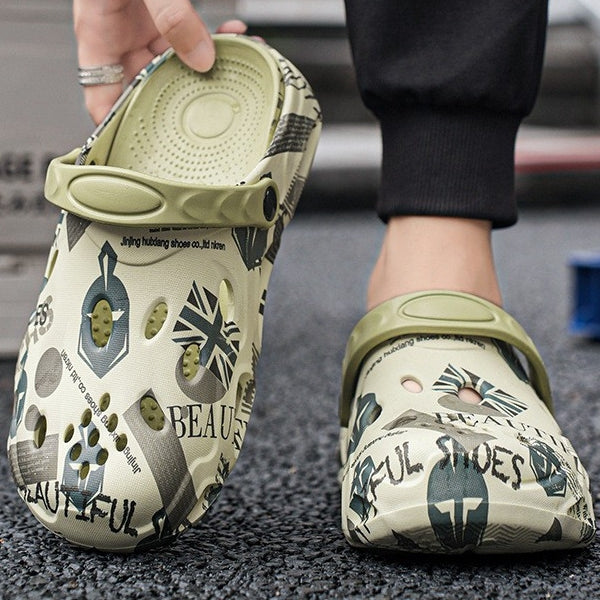 Men's Summer Sporty Printed Eva Sandals Breathable Lightweight Thick-Soled Platform Slippers for Men