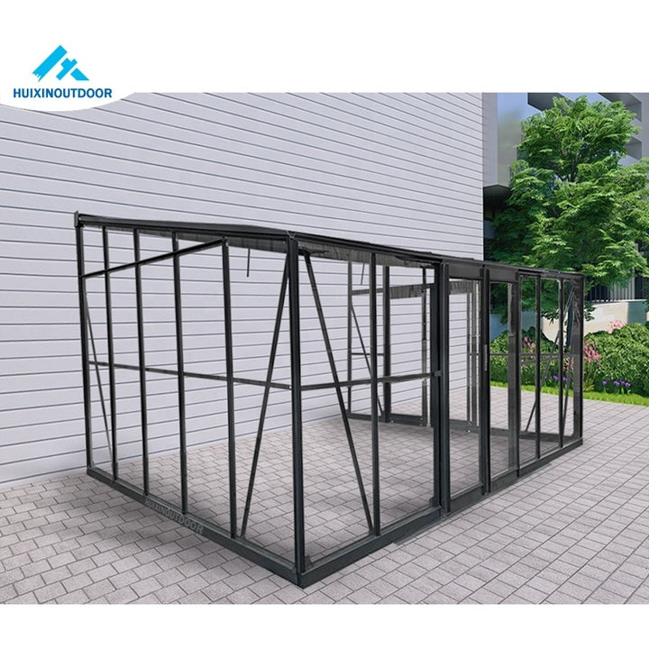 Eco Friendly Luxury Mini Garden Greenhouse Tempered Glass Lightweight Breathable Lean to Style Rubber Sealed Metal Greenhouse