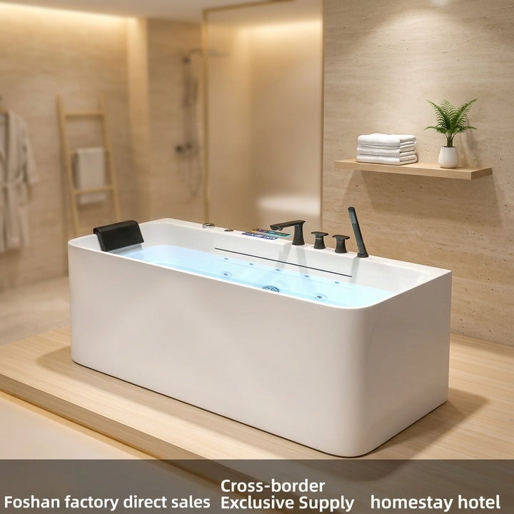 Household Acrylic Bathtub Deep Soaking Small Space Bathtub Hotel Thermostatic Surf Modern Massage Bathtubs with Night Light