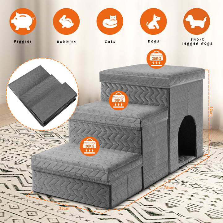 Hot Selling Foldable Pet Furniture Non-slip with Storage Box 3 Step Pet Stairs Ramp for Small Dogs and Cats