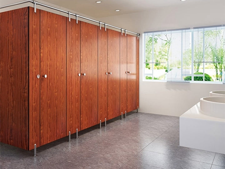 Efficiently Installed and Adjusted Plastic Toilet Cubicles for School and Bathroom Facilitating Future Modifications