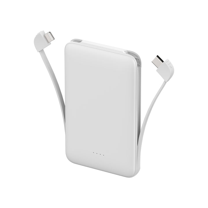 New Super slim mini portable Power bank 5000mah with built-in micro USB cable and type c cable Battery pack