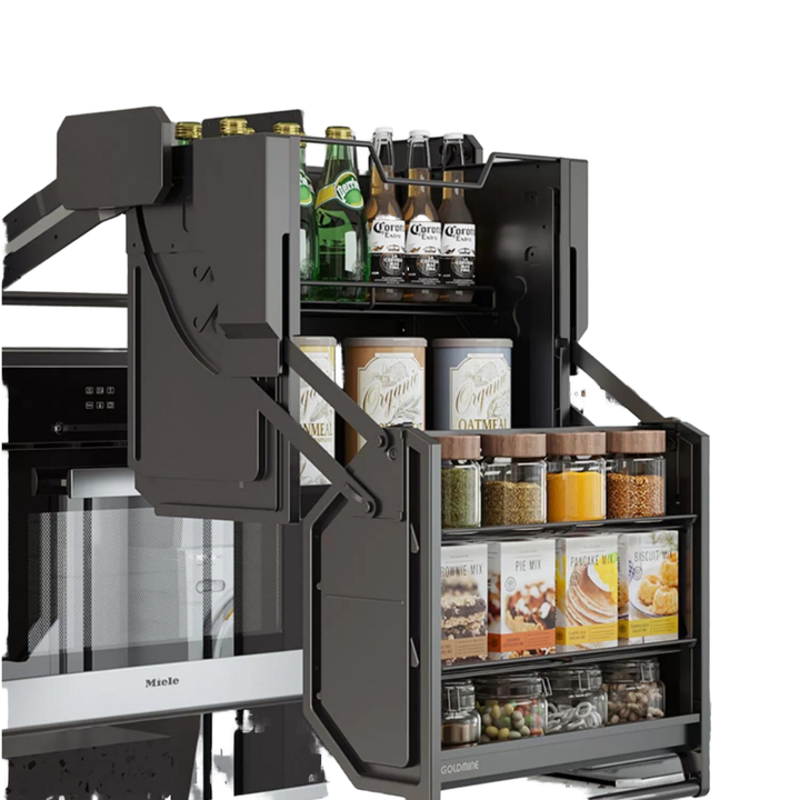 Magic Double-Tiered Metal Pantry Cabinet Modern Lift Kitchen Basket Storage Elevator for Tools Spices Food Tableware