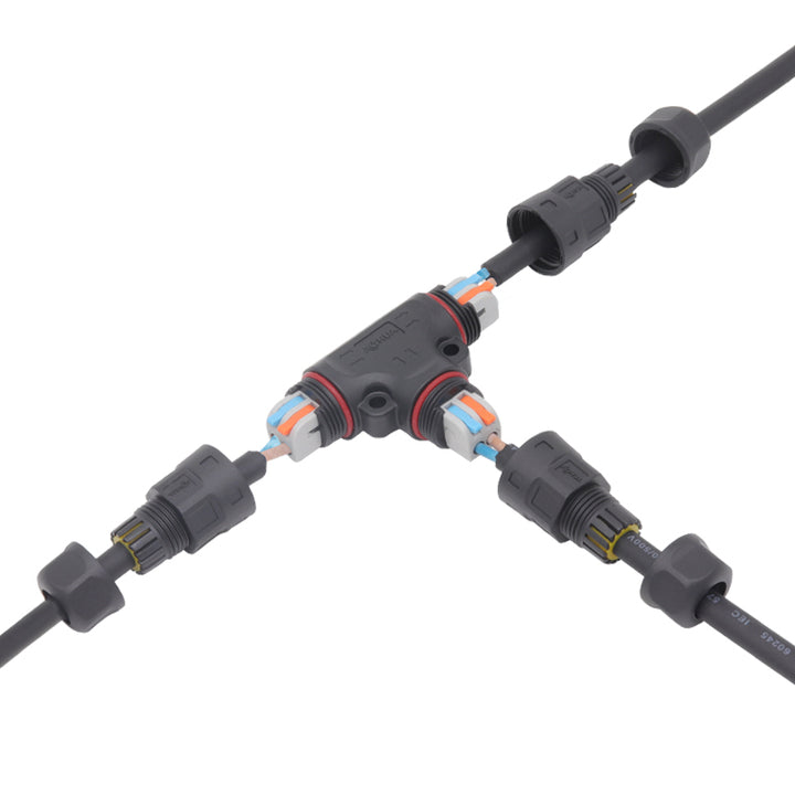 Quick Locking 2Ways Electric Wire Connector M20 Assembly Tee 25A AC Connector IP67 Led Light Waterproof Cable Connector