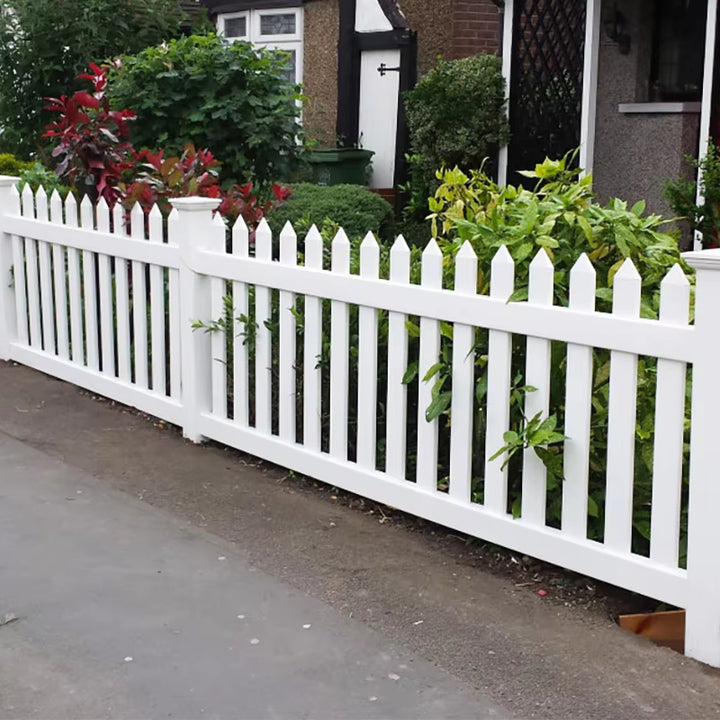 White 4ft High Vinyl Picket Fence/ Sample Available Spiked Decorative White Garden Plastic Pvc Picket Fence Panels Vinyl