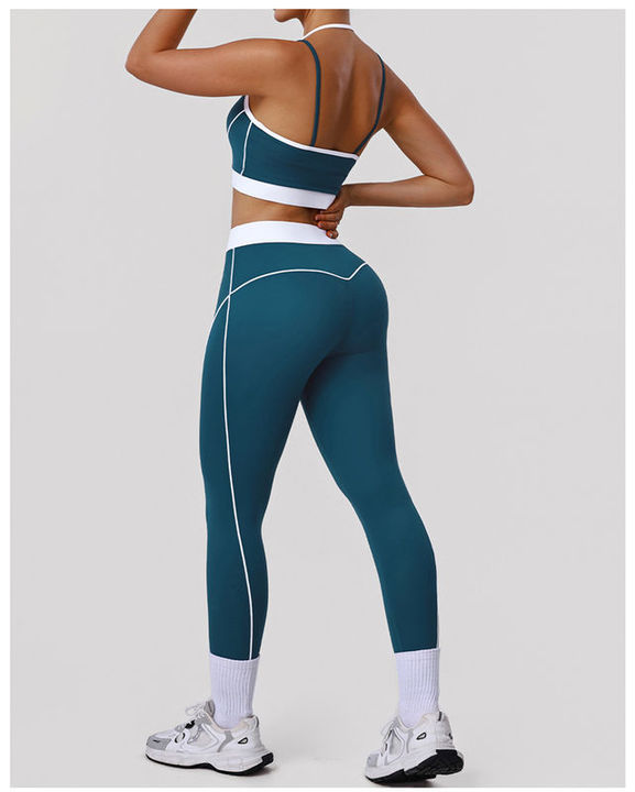 JY 2026 Custom logo Women Trend Yoga Sport Wear Clothes Sets Contrast Color Breathable Running Gym Activewear Fitness Outfits
