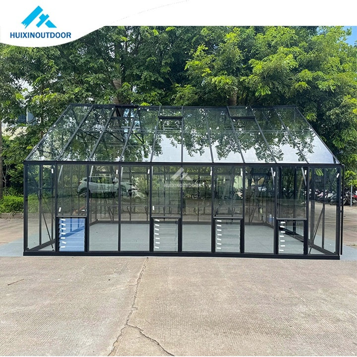 NEW Upgrade Super Strong Wind Resistance 140KM Toughened Glass Greenhouse Outdoor Backyard Aluminum Frame Garden Greenhouse