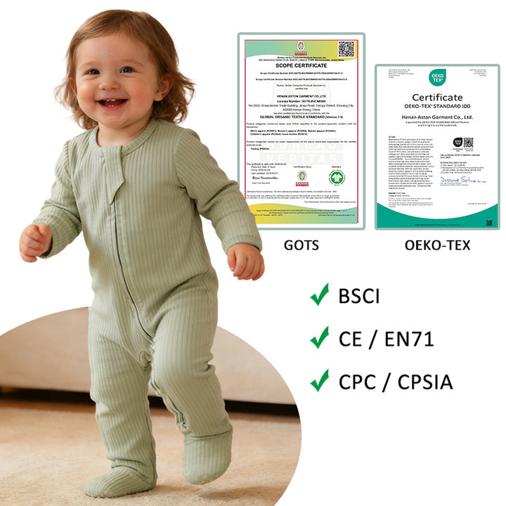 CPC Certificate Organic Cotton Autumn Long Sleeve Footie Baby Boy Bodysuit Plain Newborn Baby Rompers