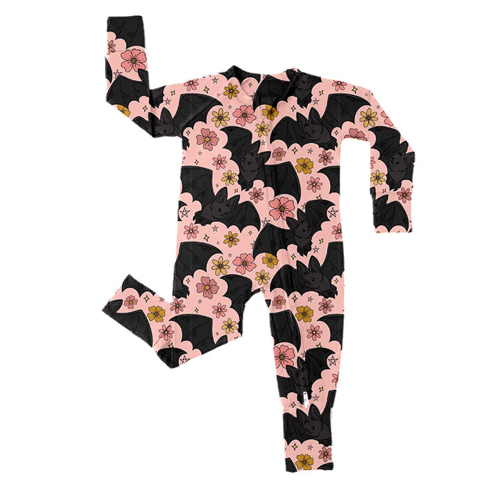 Wholesale Baby Clothing Halloween Fall Children Custom Printed Bamboo Pajamas Baby Long Zippy Romper