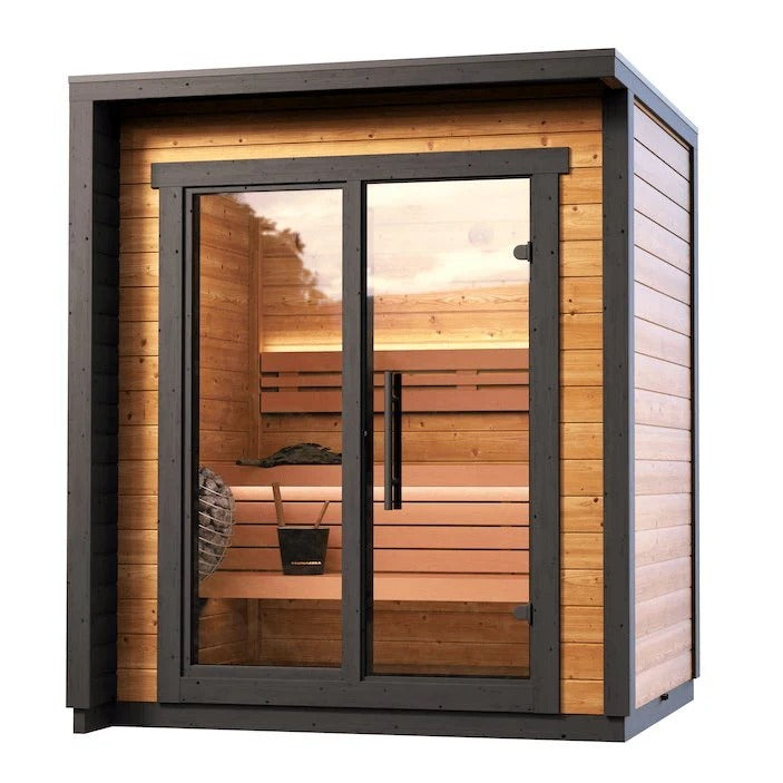 KLAFIN 3-Person Electric Infrared Solid Wood Control Panel Indoor/Outdoor Portable Wooden Infrared Massage Sauna Room Tubs