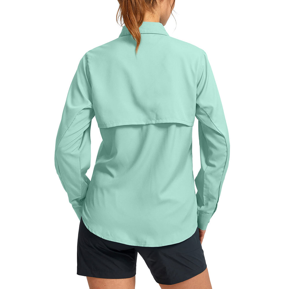 Custom Women Blank Spf 50 Uv Protection Royal Blue Fishing Shirts Australia Button Down Up Long Sleeve Polyester Fishing Shirts