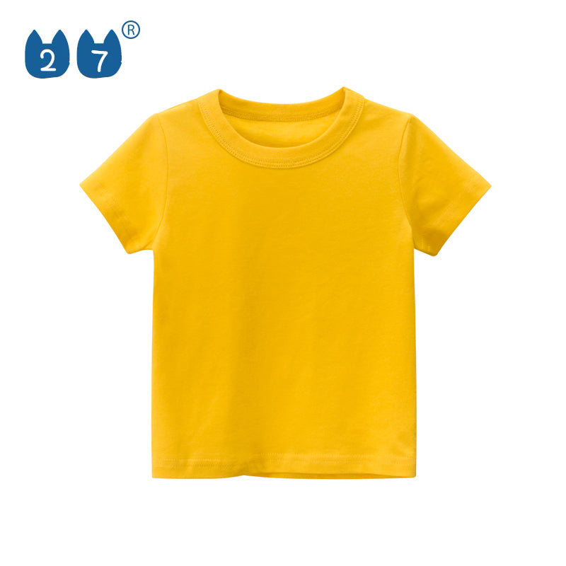 Custom Printing Solid Color Unisex Kids Top Clothes Cotton Comfortable Girls Boys Short Sleeve T Shirt