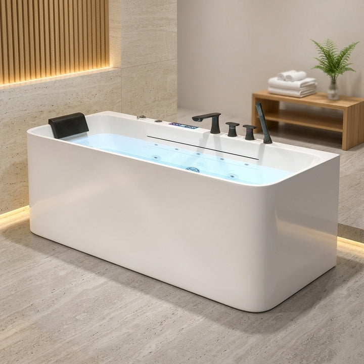 Household Acrylic Bathtub Deep Soaking Small Space Bathtub Hotel Thermostatic Surf Modern Massage Bathtubs with Night Light