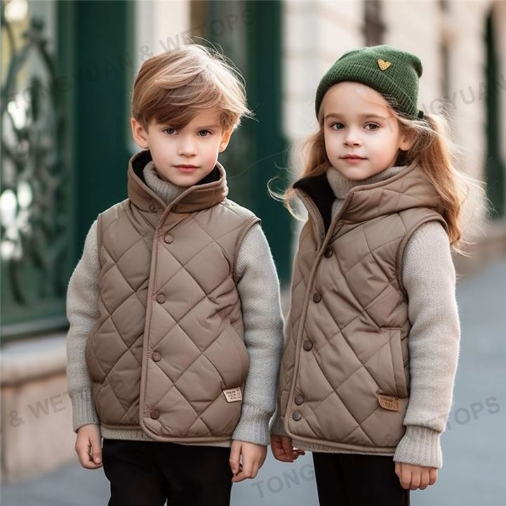Fall Winter Boutiques Baby Girls Boys Sleeveless Kids Autumn Cashmere Vest With Thickened Down Cotton Jacket