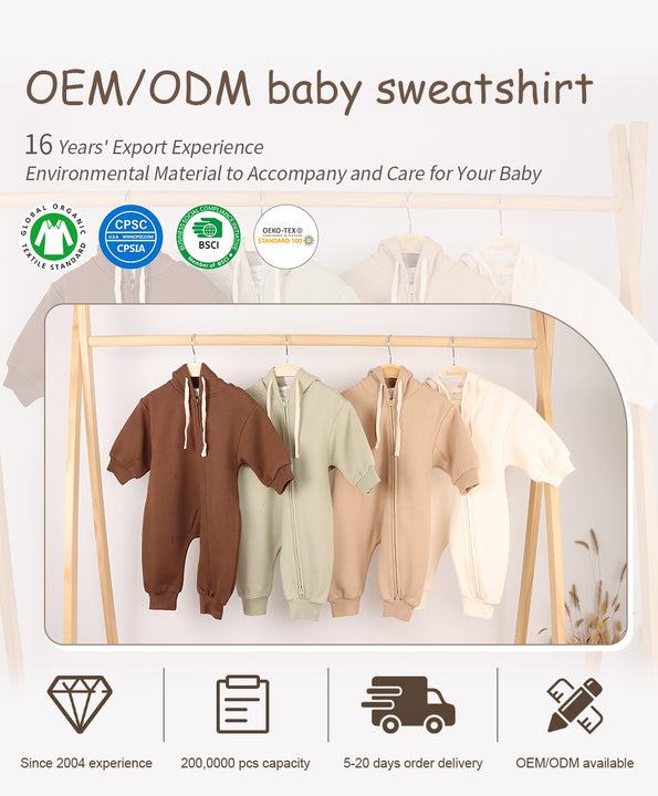 PETELULU Custom Sample Baby Hoodies Sweatshirt Cotton Rompers Winter Baby Clothes Zipper Children Hoodie Set