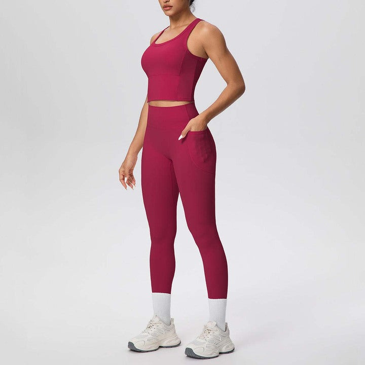 Hot Sale Women's Backless Cloud-Feel Quick-Dry High-Waisted Pocket Pants Yoga Wear Outdoor Running Fitness Sports Set