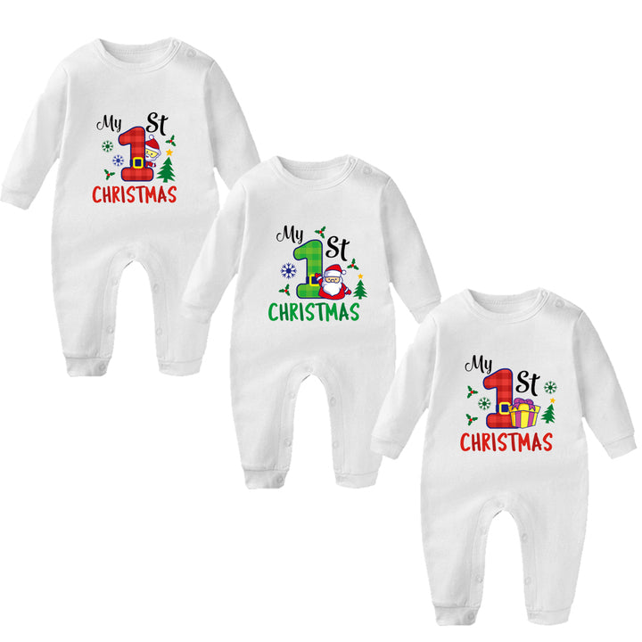 Custom High Quality Baby Bodysuit Cotton Fabric Long Sleeve Rompers Baby Clothes for My First Christmas Baby Clothes