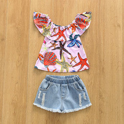 2PCS Set Toddler Kids Baby Girls Outfits Clothes T-Shirt Vest Tops+Shorts Pants