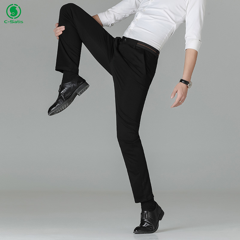 Men's High Elastic Casual Slim Pants Men's Lightweight Pants Trousers Business Formal Men Suit Trousers