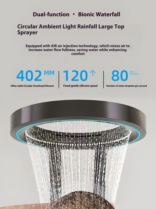 Luxury Smart LED Display Rainfall Soft Apartment Bathroom Shower Panels System Ceramic Valve Brass SPA Massage Waterfall Shower