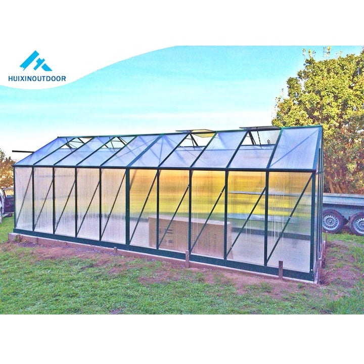 Modern Polycarbonate Green Houses Backyard Planting 6mm Green Metal Aluminum Garden Greenhouse