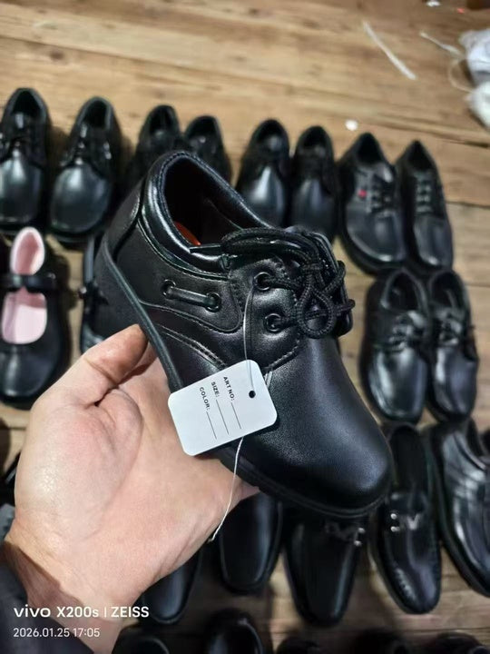 Children's Black School Shoes Soft Sole Comfortable Children's Leather Shoes Unisex Party Shoes Mixed Design Wholesale