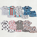 Wholesale Summer Infant Baby Boys Pajama Sets Western Print Designs Button up Short Sleeves Shirt Elastic Shorts Outfit 0-16Y