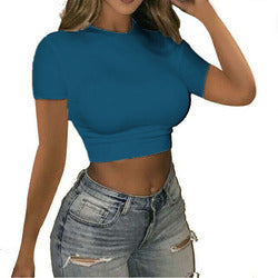 Wholesale Custom Logo Print Plain Summer Women Slim Fit Polyester T-Shirt Crop Top Basic Short Sleeve Women Top Shirts