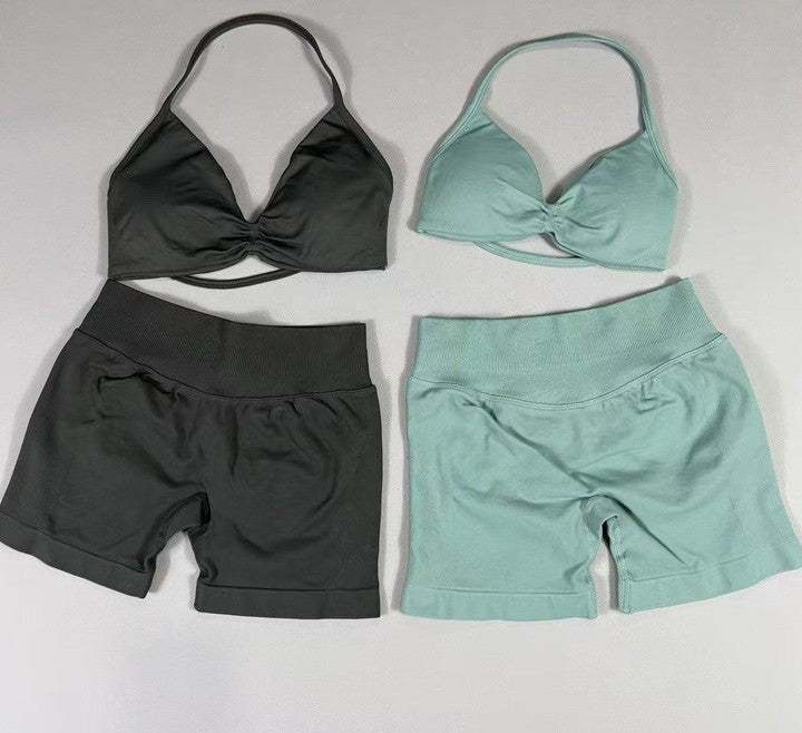 Custom Yoga Set Women's Yoga Top Halter Ribbon High Impact Sports Bra Fo Beach