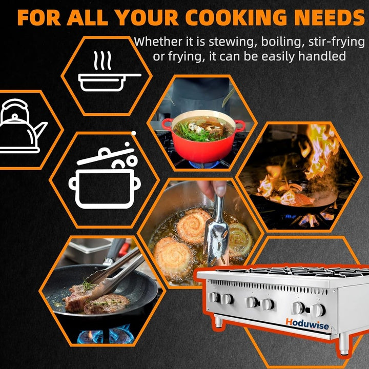 6 Burner Commercial Hot Plate 36" Countertop Gas Stove Stainless Steel Natural Gas Propane Conversion Kit Restaurant Kitchen
