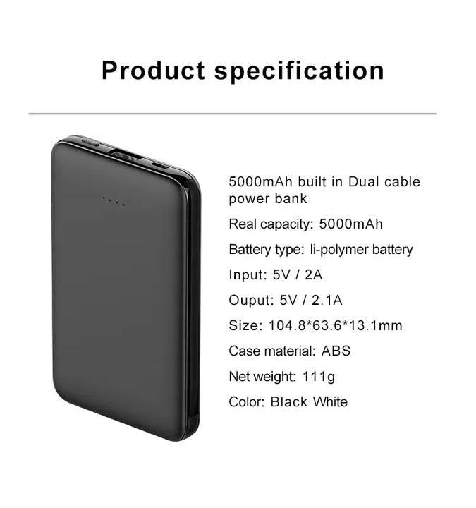 Custom Logo Credit Card Powerbank 5000mAh 10000mAh Li Polymer Portable OEM Flat Ultra Slim Thin Power Bank for iPhone