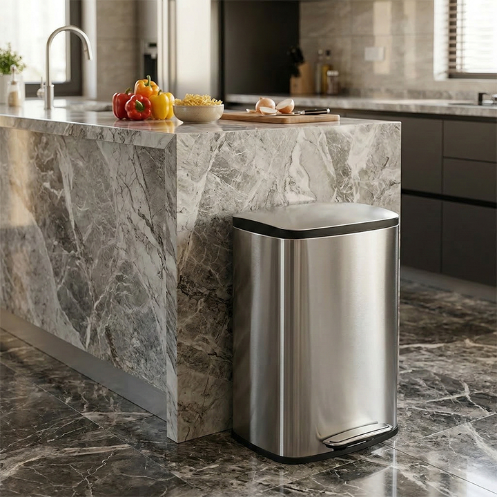 Rectangular Pedal Dustbin House Kitchen Metal Garbage Can Large Capacity 50L Trash Bin with Lid WBS139