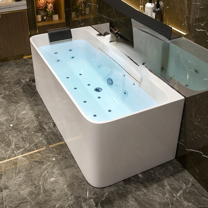 Household Acrylic Bathtub Deep Soaking Small Space Bathtub Hotel Thermostatic Surf Modern Massage Bathtubs with Night Light
