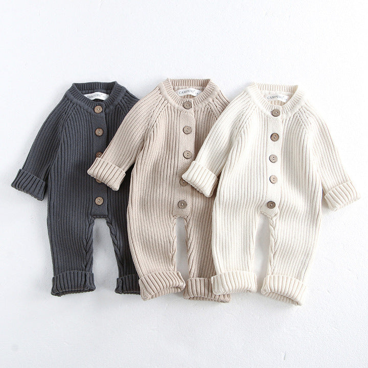 Baby Autumn and Winter Clothes Baby Solid Color Knitted Climbing Clothes Newborn Autumn Sweaters Jumpsuit
