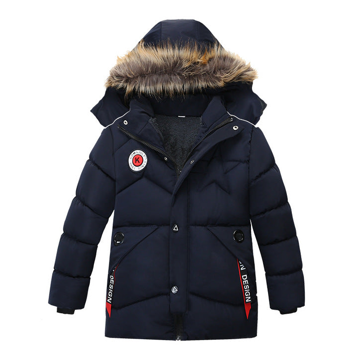 OEM ODM Korean Style Winter Thick Cotton Filled Breathable Fleece Coat Boys Hooded Outerwear Blazer Zipper Closure Warm Jacket