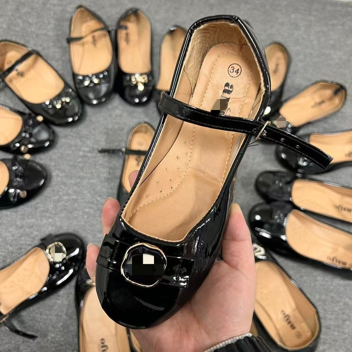 Children's Flat Shoes New Fashion Children's Leather Shoes Girls' Black School Shoes Mixed Design Wholesale