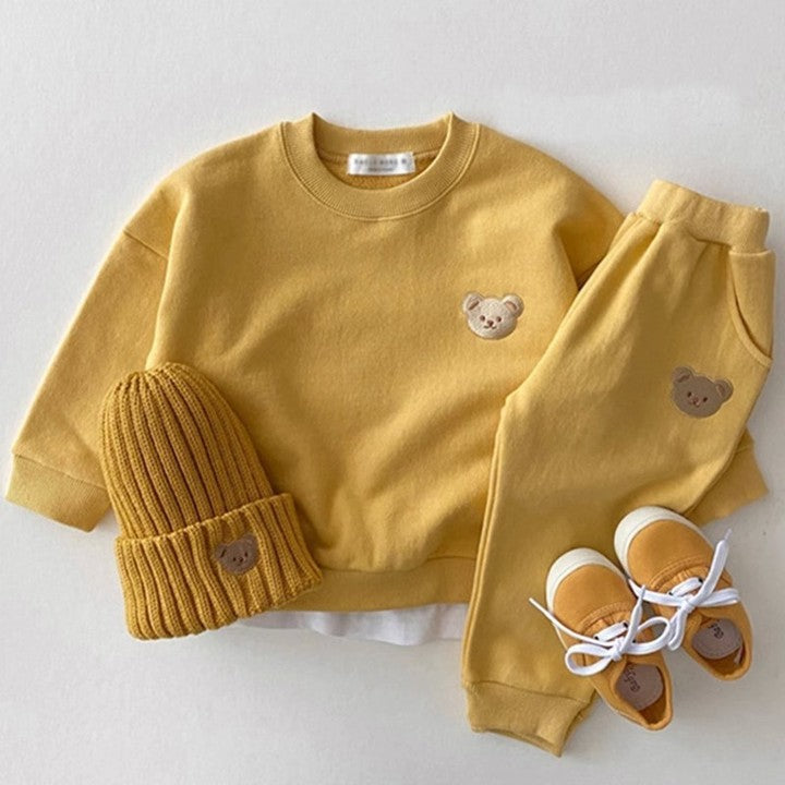 Autumn Children Long-sleeved High-quality Cotton Cartoon Bear Round Neck Sweater and Pants Two-piece Children's Girl Set