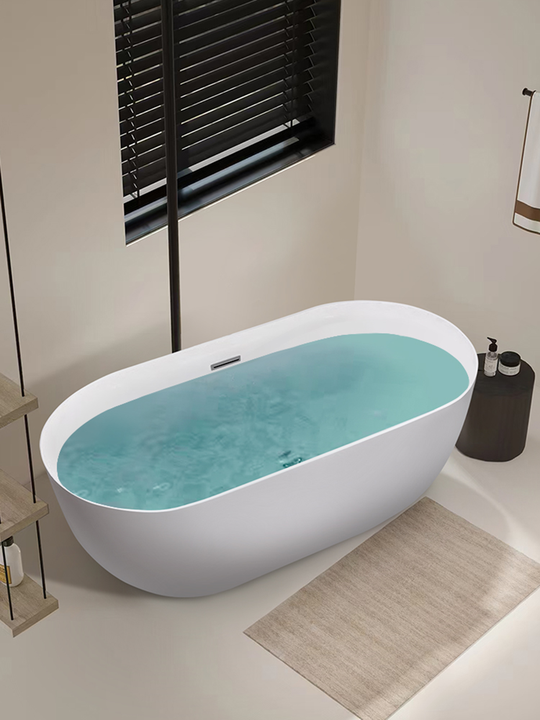 Luxury Modern Acrylic Freestanding Bathtub European Hotel-Style Adult-Size with Soaking Function and Drainer
